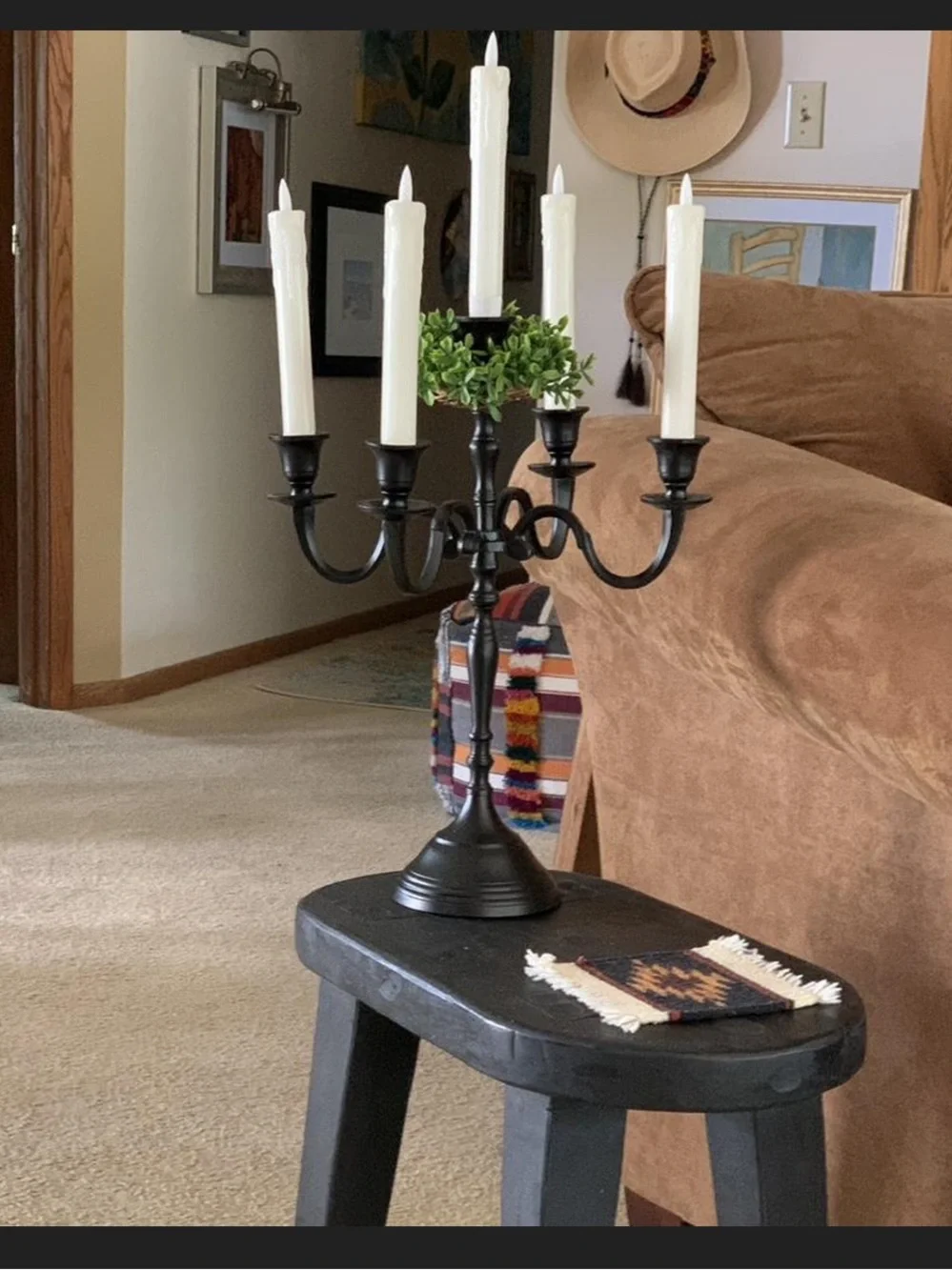Woodland Short Carved Wood Table Black - Threshold
